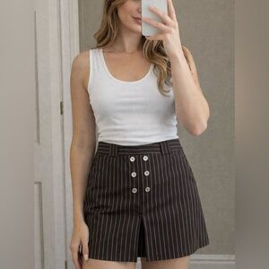 Y2K‎ Brown Pinstripe Mini Skirt Hidden Shorts Women 4 Officecore Preppy Academia